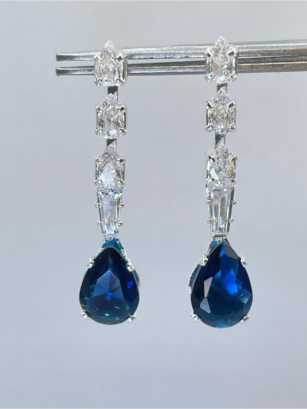 Swarovski Crystal Elements Sapphire Blue White Crystal Dangle Earrings Bridal